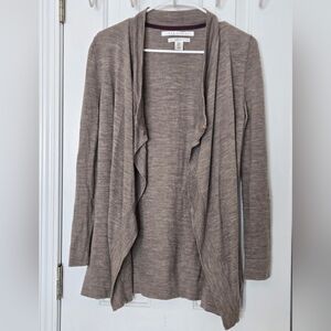 Max Studio Women's Open Front Taupe Cardigan 100% Extrafine Merino Wool Size M